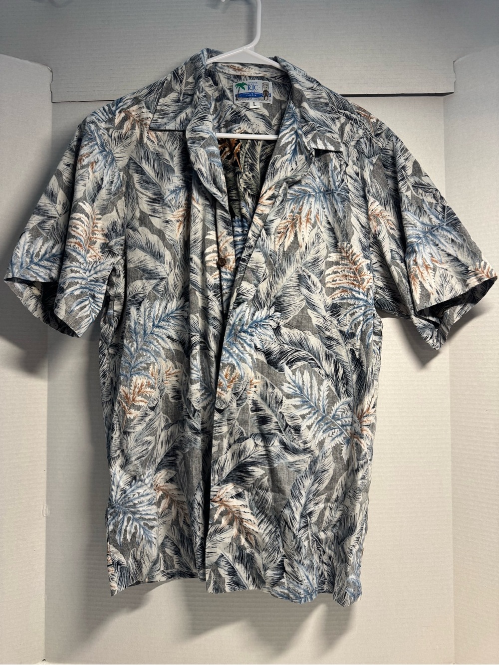 Men's Tropical Short-Sleeve Shirt - Gray & Blue Leaf Print